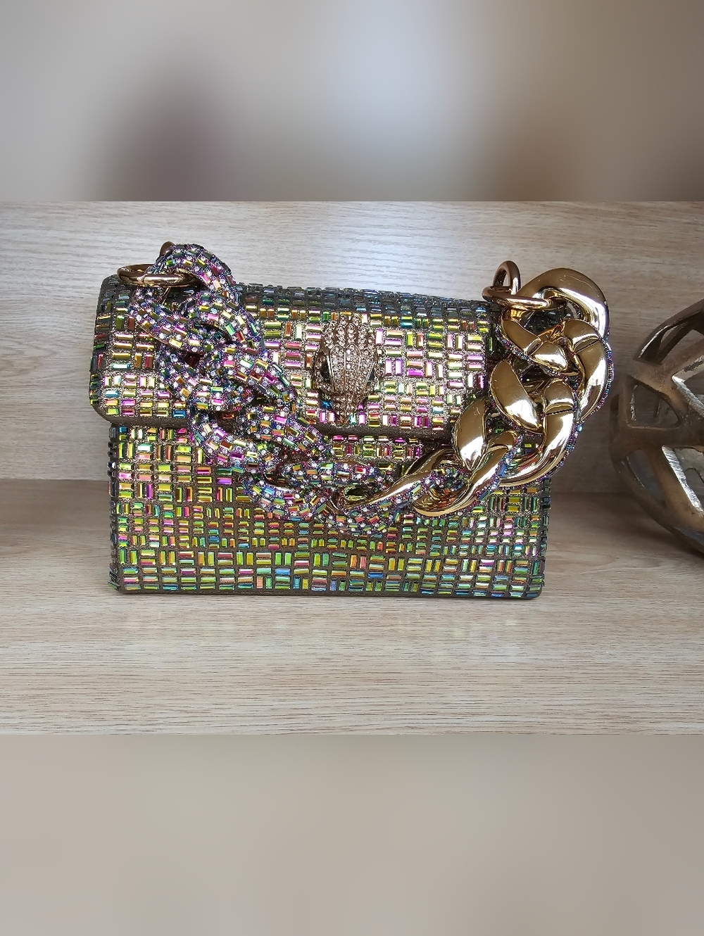Kurt Geiger Multicolor Beaded Chain Shoulder Bag - Gold Hardware